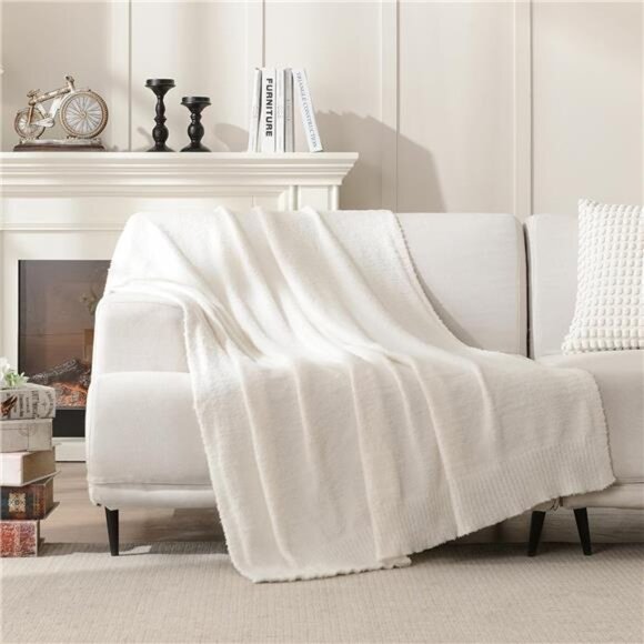 Super Soft Throw Blanket Lightweight Knit Fleece Blanket for Couch Bed Cream - Picture 3 of 7